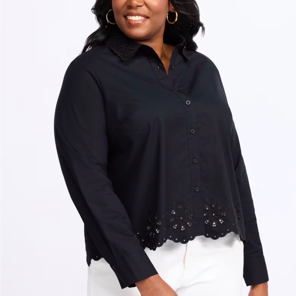 Market & Spruce Women’s Black Eyelet Button-Down Shirt NWT